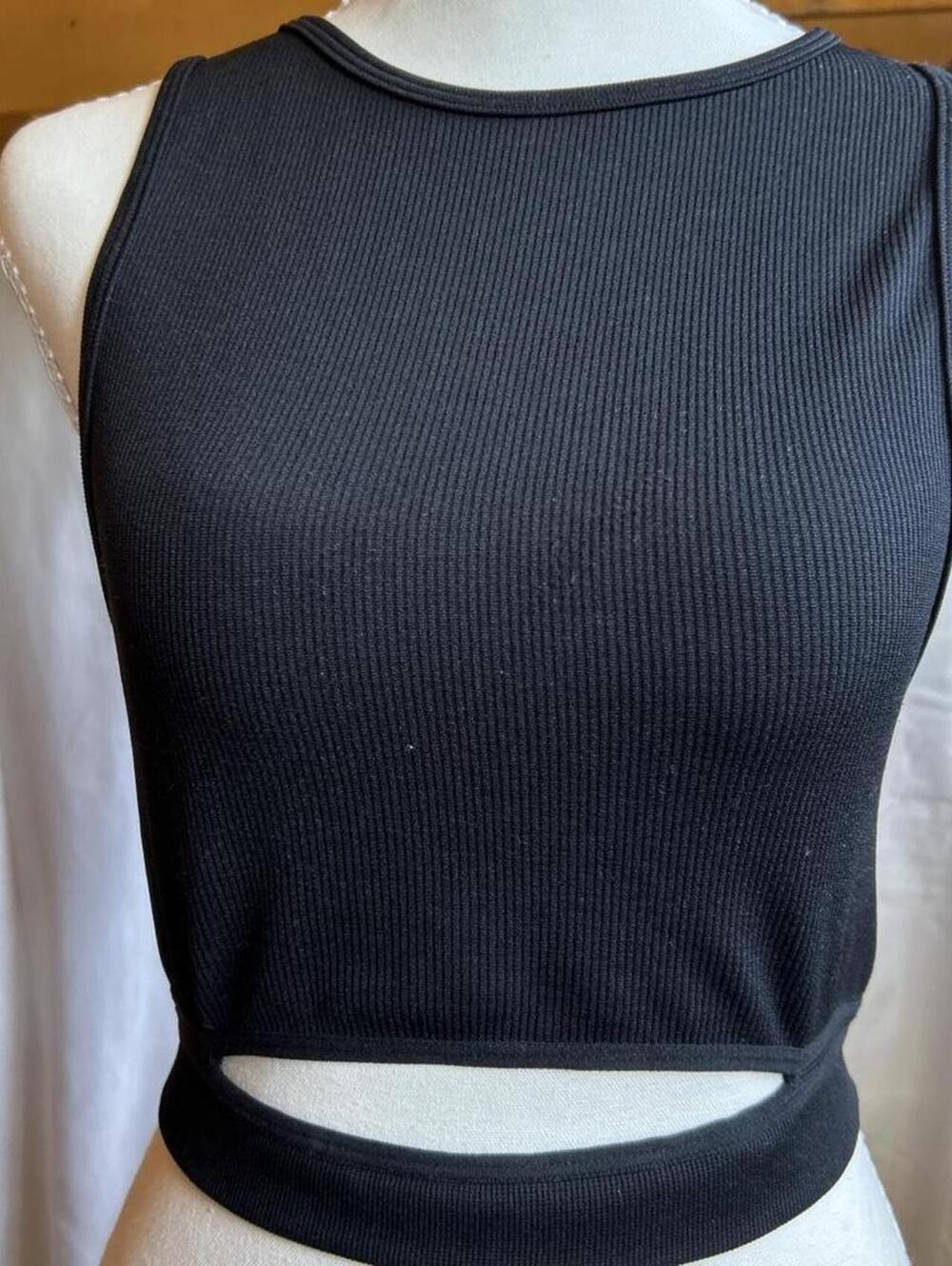 Womens Black Ribbed Cutout Crop Tank Top Size M